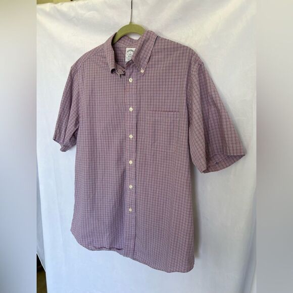 Brooks Brothers Regent Fit Button Down Short Sleeve L Blue and Red Plaid - Picture 2 of 5